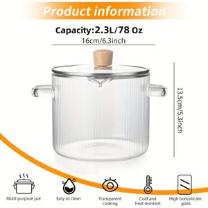 TEMU LDQ 보로실리케이트 유리 조리기구 세트 뚜껑 포함 - 스토브, 오븐 및 인덕션 쿠커에 내열성 - 수프, 우유, 밥, 스튜용 이상적 - 내구성 있고 쉽게 청소할 수 있음 - 가정 요리 및 식사 준비에 완벽 - 스토브 탑 조리 장비, 스토브용 조리기구|밥솥