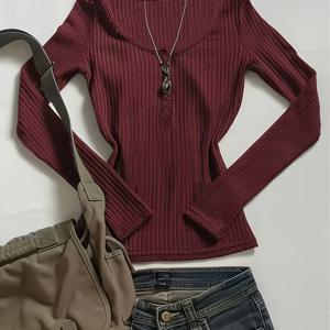 TEMU 여성용 Y2K 레트로 티셔츠 - 롱 슬리브 슬림핏 탑, 올리브 그린, 캐주얼 & 포멀 룩 필수 아이템, 비침 방지 셔츠, 다목적 니트웨어, 도시 스타일 블라우스, 여성용 블라우스|블라우스|여성블라우스