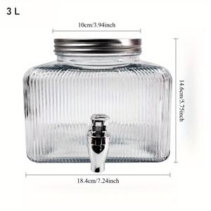 TEMU 3L 사각 유리 메이슨 병 ABS 포함 - 대용량 주스 디스펜서, 식품 안전, 주방 및 파티용 이상적, 음료 용기 | 현대적인 주방용품 | 튼튼한 유리병