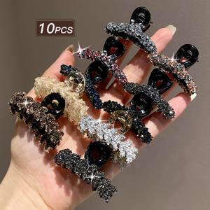 TEMU 10개 여성용 멀티컬러 라인스톤 헤어 클로, 빈티지 엘레강트 스타일 레이디 액세서리, 휴일 및 일상용, 학교 용품, 가을 장식, 할로윈 오너먼트, 데일리 웨어, 장식, 장식용 헤어핀, 스타일리시 헤어피스, 장식, 반짝이는 디테일, 다용도 헤어피스, 패션 헤어핀, 그녀를 위한 선물, 여성 패션|머리핀