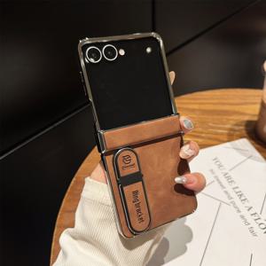 TEMU 삼성 Z Flip7용 비즈니스 케이스 | 핑거 스탠드 + 낙하방지 보호커버, 슬림 PU 가죽 이온도금 지갑형 쉘, 휴대폰 보호, 모바일 액세서리, 심플한 전화기 커버, 레트로 스타일, 이온도금 마감, 소재, 보호 케이스, IT 애호가 및 스타일리시 사용자를 위한