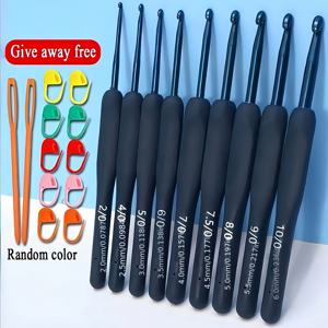 TEMU 9피스 블루 크로셰 훅 세트, 스테인리스 소프트 핸들, Amigurumi와 뜨개질 초보자에게 이상적, 크로셰 담요, 교체형 크로셰 훅, 수제 크로셰, 인체공학적 디자인의 가벼운 고품질 강력한 구조를 가진 다용도 초보자용 크로셰 도구