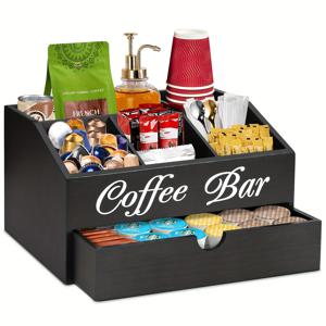 TEMU 서랍형 이중 레이어 커피 캡슐 보관함, 우드 러스틱 커피 바 정리함, 농가 스타일 커피 포장 바구니, 일회용 커피 컵 홀더, 커피 포드 및 티백 정리용, 가정 정리 및 주방에 적합, 커피 수납 정리함, 캡슐 커피 보관함