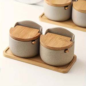 TEMU 일본식 세라믹 조미료용 냄비 뚜껑 포함 - 설탕, 소금, 향신료에 이상적 | 주방, 식사, 바베큐를 위한 완벽한 선택 | 러스틱 디자인 | 전통적인 뚜껑 디자인, 세라믹 스파이스 병, 주방용 뚜껑이 있는 설탕 냄비, 차 커피 설탕 캐니스터 세트, 소금 용기, 설탸 병, 주방 액세서리