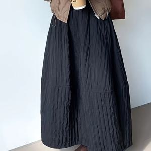 TEMU 여성용 우아한 하이웨이스트 A라인 맥시 스커트 - 솔리드 블랙 - 슬림핏 팬츠 스타일 스커트, 정장 및 세미 정장용, 주름 방지 사계절 다용도 아웃핏 (세탁기 사용 가능) - 테일러드 트라우저 투 스커트