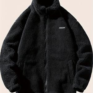 TEMU 남성용 포근한 플리스 재킷 - 갈색, 루즈핏, 스탠드 칼라 지퍼업, 캐주얼 스타일, 봄 & 가을에 완벽, 폴리에스터 안감, 캐주얼 아우터웨어 | 지퍼업 재킷 | 폴리에스터 안감 재킷, 남성용 플리스 재킷, 남성용 플리스 코트, 남성용 코트, 남성용 재킷 가을