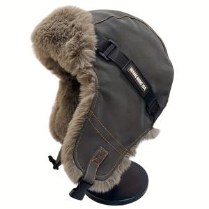 TEMU 1개 남성 빈티지 인조 토끼털 두꺼운 겨울 모자 - 방풍 귀 보호, 스트리트 스타일, 오렌지 액센트, 가을 & 겨울에 적합, 손세탁 가능, 겨울 모자 | 스트리트 스타일 모자 | 내구성 좋은 모자|남자모자