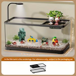 TEMU 거실용 대형 및 중형 수족관, 새로운 조경 디자인, 책상용 금붕어 탱크 (거북이, 게, 양서류, 금붕어용), 뚜껑 및 수경재배 액세서리 포함, 양서류 서식지,게장 집,현대 수족관,스타일리시 테라리움,수생 애완동물 서식지,양서류 탱크,물고기 키우는 사람들,수족관 취미 애호가