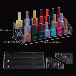 TEMU 다층 네일 폴리쉬 정리함 - 투명한 레이어가 있는 스텝 선반, 공간 절약형 화장대 정리함 (살롱, 욕실, 책상용) - 튼튼하고 가벼운 구조, 간편한 조립, 네일 폴리쉬, 메이크업, 립스틱 호환