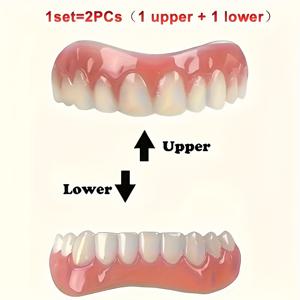 TEMU 치아 없거나 치아 기능이 손상된 분들을 위한 전체 틀니. 자연스러운 상하 치아 디자인, 편안한 착용감, 치아 없는 어르신에게 이상적. 쉽게 착용 및 탈착 가능, 자신감 향상, 남녀공용, 현실적인 붉은 잇몸과 흰 치아