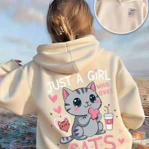 TEMU 여아용 귀여운 후드티 - 베이지 풀오버 스웨트셔츠, 후드, 루즈핏 긴소매 스웨터, 십대용, 일상 및 특별한 날 - 봄/가을 여아 의류, 봄 가을 의류, 재미있는 그래픽 디자인, 편안한 원단, 캐주얼 웨어, 재미있는 프린트