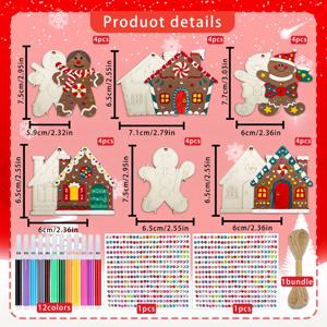 TEMU 39개 수제 미완성 나무 짜장빵 인형, 집, 6가지 스타일 크리스마스 펜던트 장식 세트 - 미완성 나무 칩 24개, 스티커 2개, 펜 12개, 로프 1개 포함, 복잡한 디자인의 나무 걸이 장식, 필요, 홀리데이에 적합