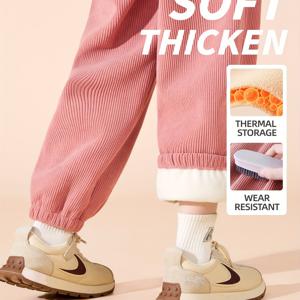 TEMU 1개 여아용 보온 바지 - 겨울 따뜻함, 부드럽고 두꺼운 원단, 탄성 허리 밴드, 긴 길이, 캐주얼 & 스포티 스타일, 야외 활동, 놀이 시간 및 캐주얼 복장에 적합, 겨울 바지, 재미있는 디자인, 편안한 착용감