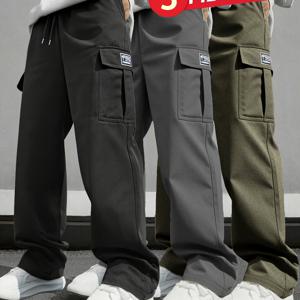 TEMU 3피스 남성용 멀티포켓 캐주얼 카고 팬츠, 독특한 디자인 FS 작업복 바지, 데일리웨어 및 스포츠용, 작업복 바지,야외 활동,캐주얼 스타일, 레그 디자인,고품질 작업복,편안한 핏,다용도 바지,남성 패션