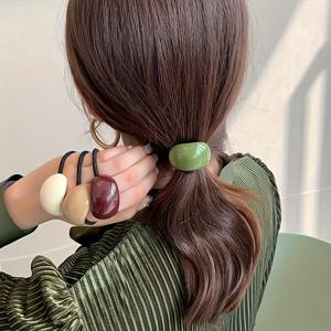 TEMU 6종 혼합 컬러 고탄성 심플 헤어밴드 세트, 캔디 컬러 아크릴 헤어 액세서리, 프렌치 엘레강스 디자인, 귀여운 탄성 헤어 밴드