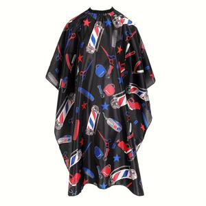 TEMU 남녀 공용 사용이 가능한 스티커가 붙지 않는 안티-스태틱 바버 케이프 - 프로페셔널 헤어디스커용으로 조절 가능한 목 및 어깨 스트랩이 있는 블랙 컬러, 파란색과 빨간색 헤어 스타일링 도구 프린트가 있는 완벽한 살롱 사용용품