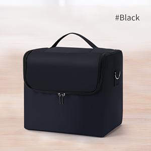 TEMU 전문 메이크업 아티스트용 여행 케이스 - 16.5인치 대형 화장품 정리함, 다중 수납공간, 튼튼한 블랙 패브릭 & 견고한 손잡이 포함, 브러시, 립스틱, 네일 폴리쉬 보관 가능 - 휴대용 메이크업 수납 박스, 여행용 메이크업 케이스, 고급 구조 디자인|매니큐어|립스틱|화장품정리함