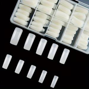 TEMU 500개 투명 네일 팁 인조 네일 하프 커버 스퀘어 플랫 네일 팁 네일 클리퍼 및 접착제 큐티클 포크 네일 살롱 및 홈 DIY용