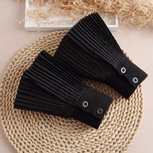 TEMU 1쌍 여성용 플리츠 인조 커프 슬리브 - 캐주얼 또는 드레시한 의상용 블랙 폴리에스터 비신축 장식 손목끈, 손세탁 또는 드라이클리닝