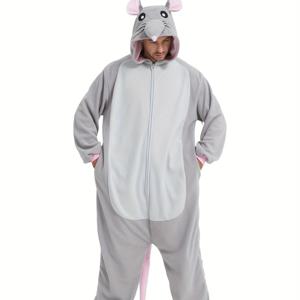 TEMU 성인 남성용 플리스 동물 원피스 파자마 - 폴리에스터 100% 후드 긴 소매 박쥐 코스튬, 자수, 여유로운 핏 니트 소재, 단색 파티 파자마, 할로윈, 크리스마스, 가을/겨울 따뜻함, 두꺼움