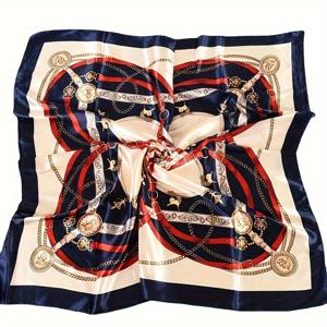 TEMU 빈티지 스타일 폴리에스테르 스카프 벨트 프린트 - 여성용 스퀘어 타월 | 장식, 자외선 차단 및 방풍 | 프린트 및 짜임, 비신축성있는, 캐주얼 주말 목 스카프 | 손세척/드라이클리닝 가능