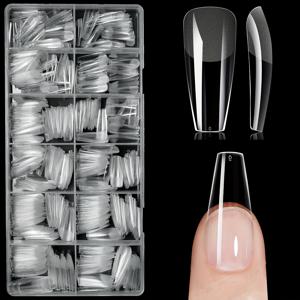 TEMU 600개 롱 코핀 네일 투명 인조 손톱/소프트 젤 프레스온 네일, 12사이즈 풀커버 아크릴 손톱 여성용 젤 연장용 긴 인공 손톱