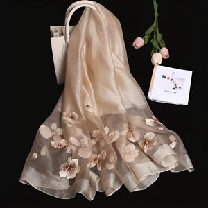 TEMU 우아한 꽃 자수가 있는 고급 모롱글리 시크 스카프 - 봄, 가을, 겨울을 위한 통기성, 따뜻한 스카프, 빈티지 스타일 여성 액세서리, 부드러운 터치감의 소재, 손세탁 또는 건조 세탁, 성숙한 스타일, 부드러운 실리커 스무스 텍스처