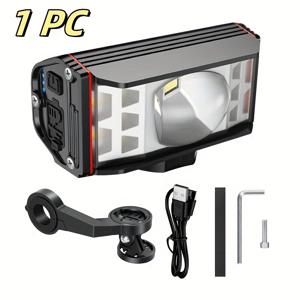 TEMU 다기능 자전거 헤드라이트, 고출력 LED, 4가지 모드 사이클링 라이트, 빨간색 및 오렌지 경고 라이트, 야간 라이딩 헤드라이트, 전원 표시기 배터리, 산악 및 도로 자전거용 충전식 배터리