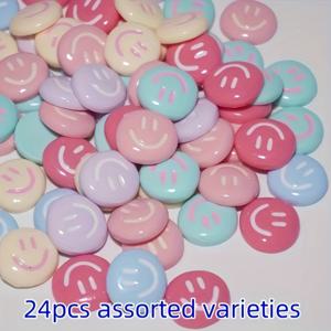 TEMU 24pcs Happy Face 레진 찰스 세트, 다양한 색상 및 스타일, DIY 보석, 폰 케이스, 헤어 클립, 공예 및 액세서리 - 밝은 비즈 정렬, 귀여운 찰스