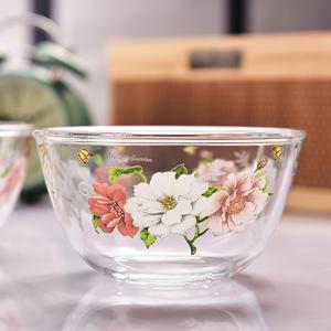 TEMU 1pc 두꺼운 고성능 보로실리케이트 열 저항 유리 그릇, 꽃무늬 패턴 - 샐러드, 국수, 국물에 적합 | 전자레인지 및 오븐 안전 | 가정 식사, 아시아 주방용품을 위한 우아한 주방 용품