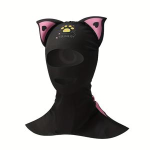 TEMU 캣 이어 디자인의 여름용 수영 자외선 차단 얼굴 마스크 1개 - 얼굴, 목 및 어깨를 위한 UPF 선 스크린, 고신축 아이스 슬리키 파이버 원단, 야외 사이클링, 해변, 수영장, 축제 행사용 블랙, 풀사이드 액세서리 | 캐주얼 비치웨어 | 고신축성 원단