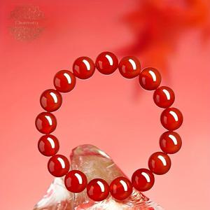 TEMU 자연적인 빨간색 아가테 비즈 팔찌, 12mm 반투명 보석, 빈티지 스타일, 4월 출생석, 일상 착용 및 행운 선물에 이상적, 일상 착용 팔찌 | 우아한 팔찌 | 진정한 아가테