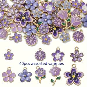 TEMU 40개 세련된 백금 장식 세트, 합금 별, 꽃, DIY 팔찌, 목걸이, 보석 만들기 액세서리 펜던트, 주석 합금, 세련된 테마, 친구와 가족에게 작은 선물로 매우 적합