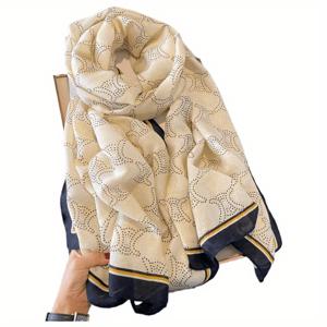 TEMU 여성용 우아한 그레이 기하학적 프린트 스카프 - 가벼우며 폴리에스테르 샤울 | 야외 활동 및 세련된 레이어링에 적합, 여성용 샤울