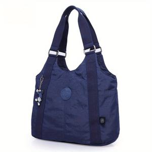 TEMU 여성용 일본 스타일 만두 핸드백 - 대용량 나일론 토트백, 지퍼 클로저 & 조절 가능한 스트랩, 골드톤 하드웨어, 안감 - 캐주얼 & 포멀 가방, 일상 사용, 여행용 - 블랙 & 네이비 블루 (손세탁 가능) - 일본 영감 디자인의 다용도 여성 숄더백, 내구성 & 넉넉한 수납공간