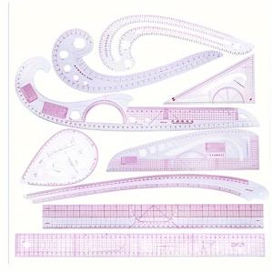 TEMU 수제 의류, 의상 제작 및 정장 제작을 위한 포괄적인 프랑스 곡선 및 메트릭 룰러 세트 - 투명한 표시로 내구성이 뛰어난 플라스틱, 프로트랙터, 삼각형 룰러 및 직선 엣지 룰러를 포함 - 정밀한 측정 및 공예 프로젝트를 위한 필수 정장 도구