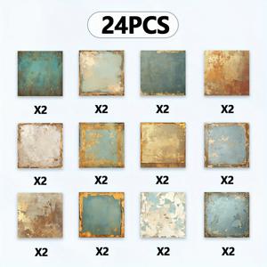 TEMU 24pcs TLENPO 빈티지 샤비 시크 스크랩북 종이 - A5 사각형 텍스처 & 글리터 악센트, DIY 카드용 혼합 색상, 재사용 가능한 접착제 붙인 공예 용지, 선물 포장지, 스크랩북 종이, 카드 만들기 재료, 샤비 시크 스타일, 레트로 디자인, 핸드메이드 카드, 스크랩북러