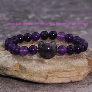 TEMU 매력적인 고양이 테마 자연석 팔찌 - 8mm 원형 비즈 로즈 쿼츠, 투르키스, 및 - 고양이 팬들의 완벽한 선물, 고양이 액세서리 온도 변화 비색 차이, 청소년용