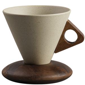 TEMU 1개 세라믹 핸드메이드 커피컵 250ml 대형 스포트, 깔때기 모양 및 진짜 나무 손잡이 & 나무 원형 볼 코스터 또는 UFO 코스터, 가정, 사무실, 카페, 레스토랑 선물용