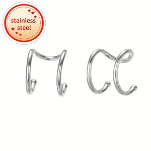 TEMU 1쌍 '스틸리스 스틸 귀걸이 클립 - 316 스테인리스, 안전한 잠금장치, 민소매 디자인, 민감성 베이지 색상, 일상 & 특별한 날 액세서리, 클립 이어링, 우아한 귀걸이, 내구성 있는 청소년용 귀클립|링귀걸이