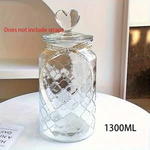 TEMU 투명 유리 주전자, 하트 모양의 뚜껑이 달린 - 기도와 행성 수집을 위한 장식적인 소원 병, 보석, 스낵 등에 사용할 수 있는 다용도 및 재사용 가능한 원형 보관함, 유리, 플립 탑 밀봉, 식기 세척기 안전, 장식 유리 용기 | 하트 모양의 뚜껑 | 밀봉