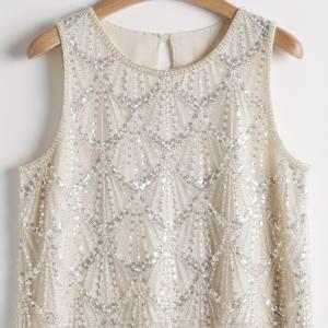 TEMU 여성용 우아한 파티 탑 - 블랙 기하학적 시퀸 민소매 셔츠, 플레어드 헴 & 텍스처 장식 디자인, 핸드워시 가능 루즈핏 H라인, 여름 저녁복/캐주얼 착용, 세련된 디테일, 스타일리쉬 블라우스, 특별한 행사용, 반짝이는 소재, 패션러브 여성용