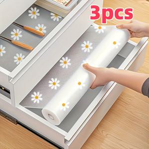 TEMU 3 롤의 다이즈 디자인 방수 캐비닛 라이너 - 쉽게 청소 가능한 플라스틱 패드, 방수, 오일 방지, 미끄럼 방지 내구성 있는 선반 매트 | 절단 가능, 주방, 냉장고, 테이블 및 서랍 정리에 적합 - 내구성 있는 꽃무늬 패턴, 주방 정리 | 패션 스토리지 박스 | 미끄럼 방지 텍스처, 주방 보관 및 보관, 선반 라이너
