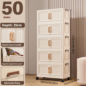 TEMU 1pc 업그레이드된 델루스 5층 대형 보관 캐비닛, 바퀴와 문이 있는 플라스틱 접이식 보관 상자, 이동하기 쉽습니다. 문서, 장난감, 스낵 및 옷을 정리하기에 적합합니다. 침실, 거실, 사무실, 주방 보관, 4계절에 적합한 완벽한 선물입니다.|거실장|수납정리함|옷