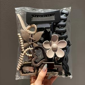 TEMU 11피스 고급 매트 클립 세트, 여성용 헤어 액세서리 - 샤크 클립 헤드피스로 뒷머리에 완벽한 스타일링