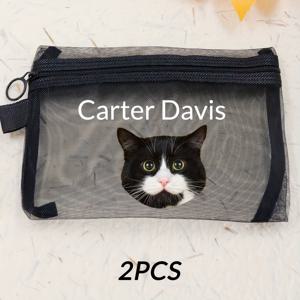 TEMU 맞춤형 블랙 메쉬 화장품 파우치 - 사진과 이름 추가 가능, 여성용 개인화 여행 화장품 가방, 맞춤 제작 휴대용 화장품 케이스, 발렌타인데이 선물, , 엄마