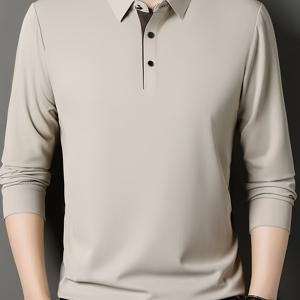 TEMU 남성용 긴팔 티셔츠, 대조적인 칼라와 단색의 깔끔한 핏으로 캐주얼하고 다재다능한 편안함과 스타일리시|티셔츠|남자셔츠|셔츠