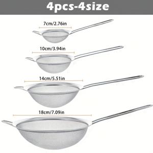 TEMU 4개 세트 스테인리스 메쉬 스트레이너, 베이킹 및 요리용 식품 준비, 오일 필터링, 밀가루 체, 국수 배수, 쌀 세척 등에 이상적 – 다용도 주방 도구