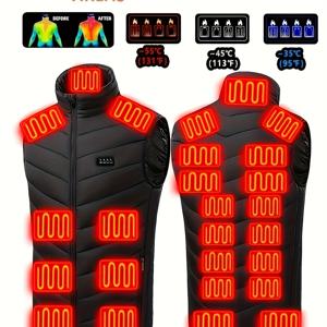 TEMU 4개의 온도 조절 스위치와 27개의 온도 구역을 갖춘 가을/겨울용 가열 조끼입니다. 이 스타일리시한 가열 재킷은 민소매이며, 야외 레저, 외출, 야외 작업 및 여행에 적합합니다. (비고: 배터리 포함)