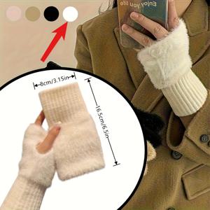 TEMU 여성용 소프트 핑거리스 장갑 - 신축성 있는 겨울용 장갑, 일상 및 정장용 순백색 방수 장갑, 손세탁 가능 - 여성용 편안한 추운 날씨 액세서리, 캐주얼 착용 장갑, 스타일 장갑, 플러시 질감 장갑, 추운 날씨 장비, 세련된 장갑, 내구성 있는 재질, 패션 애호가를 위한